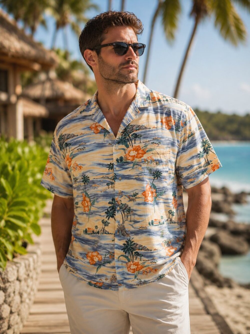 Vintage Pierre Cardin Hawaiian Camp Shirt 2XL Tropical Floral Cotton